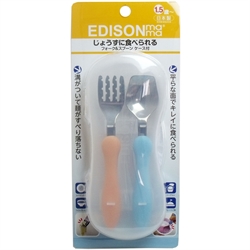 【EDISON】學習餐具組附盒(橘/藍)