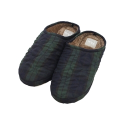 【mio】室內保暖防滑拖鞋(黑綠-格紋)