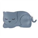 【LIZDAYS】貓咪皮革零錢包(藍灰)